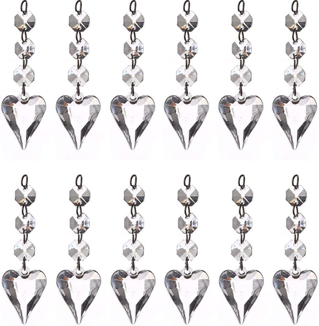 30pcs Chandelier Hanging Acrylic Crystal Beaded Strands Chain, Diamond Beads Tree Garland for Wedding, Christmas, Party Decorations, Lighting Drops, Ceiling Light Pendants Supplies (Sharp Heart)