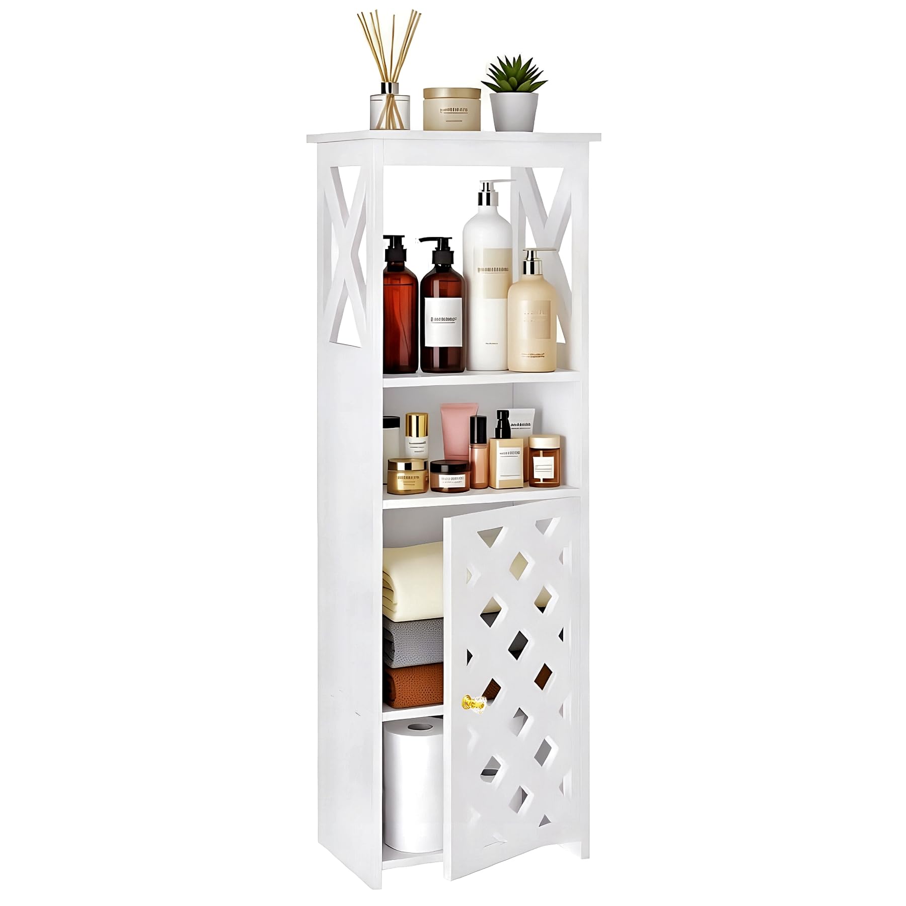 Photo 1 of BYFU Slim Bathroom Storage Cabinet, Small Bathroom Floor Cabinet Freestanding Organizer with Door and Open Shelf for Kitchen Living Room Narrow Space (31.5" H x 9.8" W x 7.9" D)