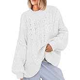 Saodimallsu Womens Oversized Sweaters Chunky Cable Knit Crew Neck Casual Long Lantern Sleeve Fall Tunic Sweater Tops