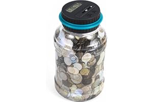 Qiekaka Coin Bank for Saving Money Digital Coin Counter, Piggy Bank for Adults Kids, Coin Jar with Change Counter for Counting Savings(Black Blue)