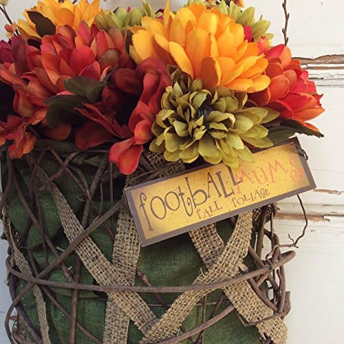 AG Designs Fall Decor - Grapevine Basket Wreath – Football Mums