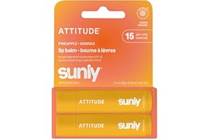 ATTITUDE SPF 15 Lip Balm Duo, Broad Spectrum Mineral Lip Balm with Zinc Oxide, EWG Verified, Vegan, Hydrating & Nourishing, P