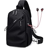 VNINE Small Sling Crossbody Backpack Shoulder Bag for Men Women, Lightweight One Strap Back Pack Sling Bag Backpack for Hiking Walking Biking Travel Cycling with Headphone Port