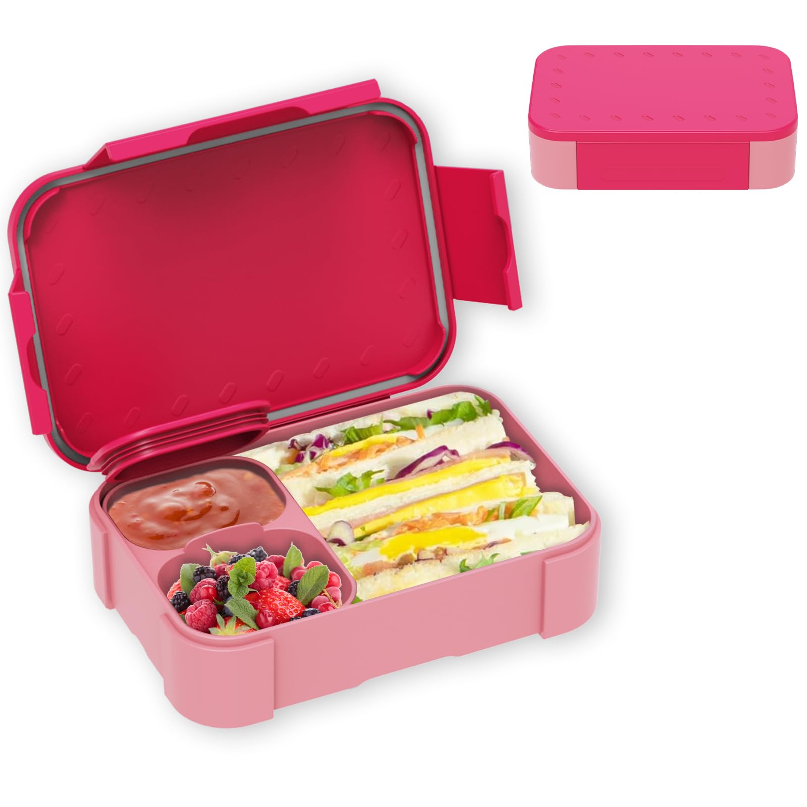 XJIANFU 900 ml Leak-Proof Bento Lunch Box With Compartments for Girls and Boys - Microwave/Dishwasher Safe (Pink)