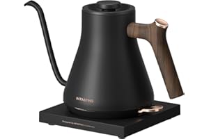 Gooseneck Electric Kettle INTASTING Fast Boiling Hot Water Kettle Pour-over Coffee & Tea 100% Stainless Steel Tea Kettle for Boiling Water Matte Black 0.9L Auto Shut-Off Boil Dry Protection Kettle, Black Wooden
