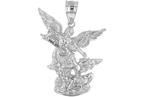 SAINT COLLECTION .925 Sterling Silver 7/8" Christian Saint Michael The Archangel Defeating Satan Guardian Charm Pendant Necklace - Choice of Chain Length