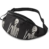 HSXOOW, Rock And Roll Skeleton Skull Boho Hippie Fanny Pack For Women Man Sport Waist Pack Bag Adjustable Workout Waist Bag, Black 4, One Size