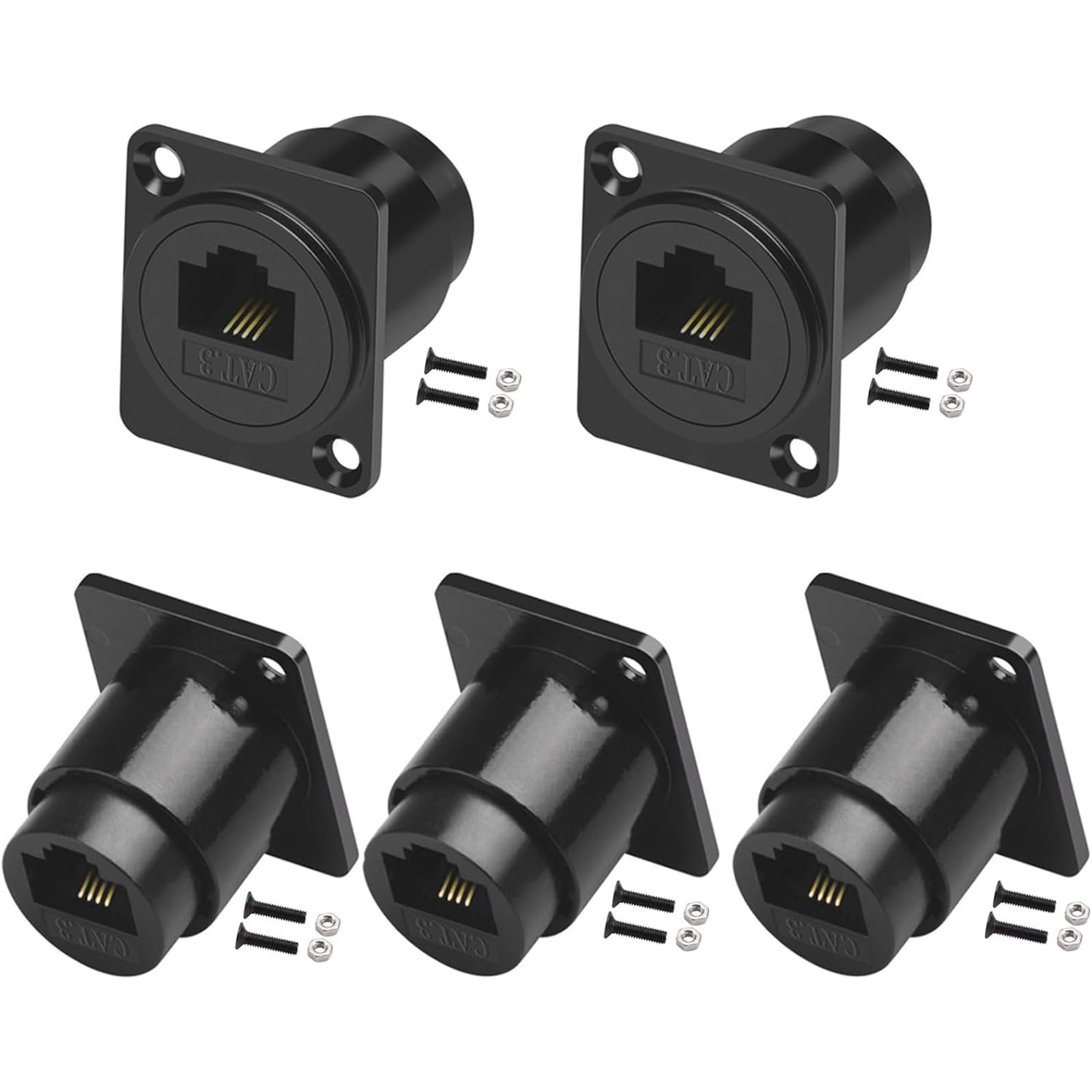 PENGLIN 5PCS D-Type RJ11 CAT3 Panel Mount Pass Through Adapter,CAT3 6P4C Telephone Line Extender,RJ11 CAT3 Female to Female Telephone Socket