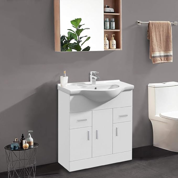 NRG 750mm Gloss White Floor Standing Bathroom Vanity Sink Unit