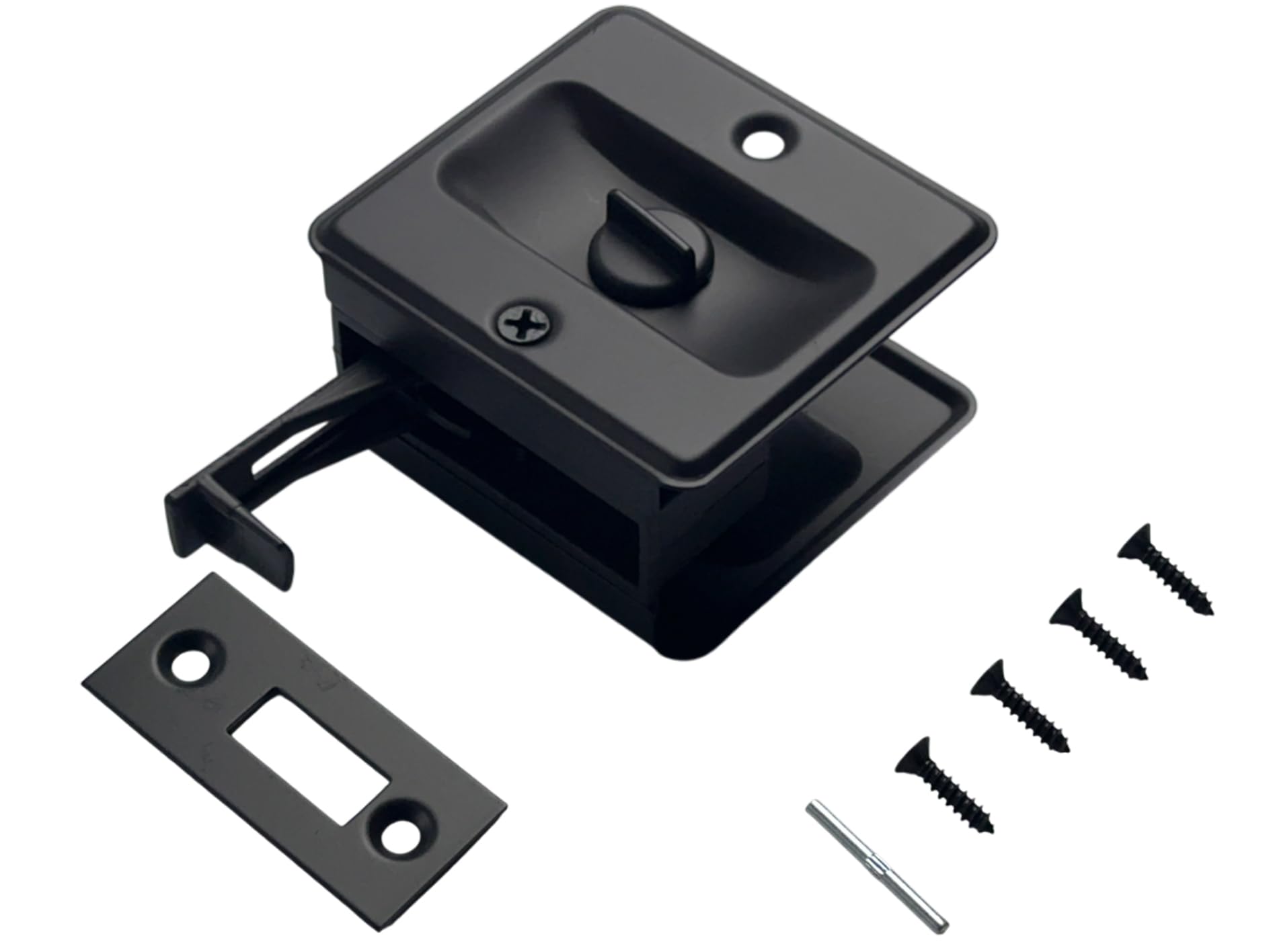 QCAA Solid Brass Sliding Door Pull Door Pocket Matte Black Lockable, 4 Pack Image