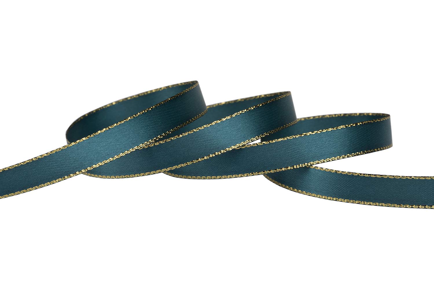 Ribbonitlux 9mm Width Double Face Satin Ribbon with Gold Edge 22 Meters (347-Teal), Set for Gift Wrapping, Party Decor, Wedding and Craft