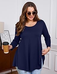 JollieLovin Womens 3/4 Sleeve Loose Fit Swing Tunic