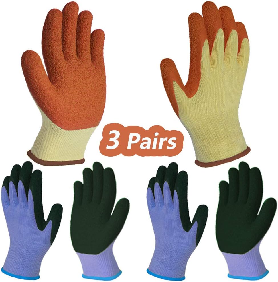 3 Pairs Superior Grip Garden Work Gloves for Women and Men, High Visibility Comfortable for Gardening Construction Restoration Multi-Purpose