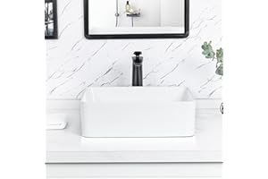 Tysun Vessel Sink Rectangular - 18'' x 13'' Modern Rectangle Bathroom Sink Above Counter White Porcelain Ceramic Bathroom Vessel Sink with Pop-Up Drain