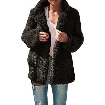 Longra Damen Wintermantel Wollmantel Warm Winter-Jacke Steppjacke Revers Parka Outwear Oberbekleidung Damen Mantel Faux Pelzm