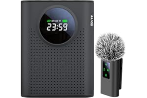 ZERFUN Rechargeable Voice Amplifier Wireless Microphone for Teachers Classroom, Mini Lavalier Lapel Mic Clip Magnetic, Portable Bluetooth Speaker with LED Display for Class, Tour Guide, Coaches, Black