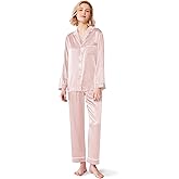 SIORO Silk Satin Pajamas Set for Women Long Sleeve Sleepwear Pj Set Button Down 2 Piece Soft Loungewear S-XL