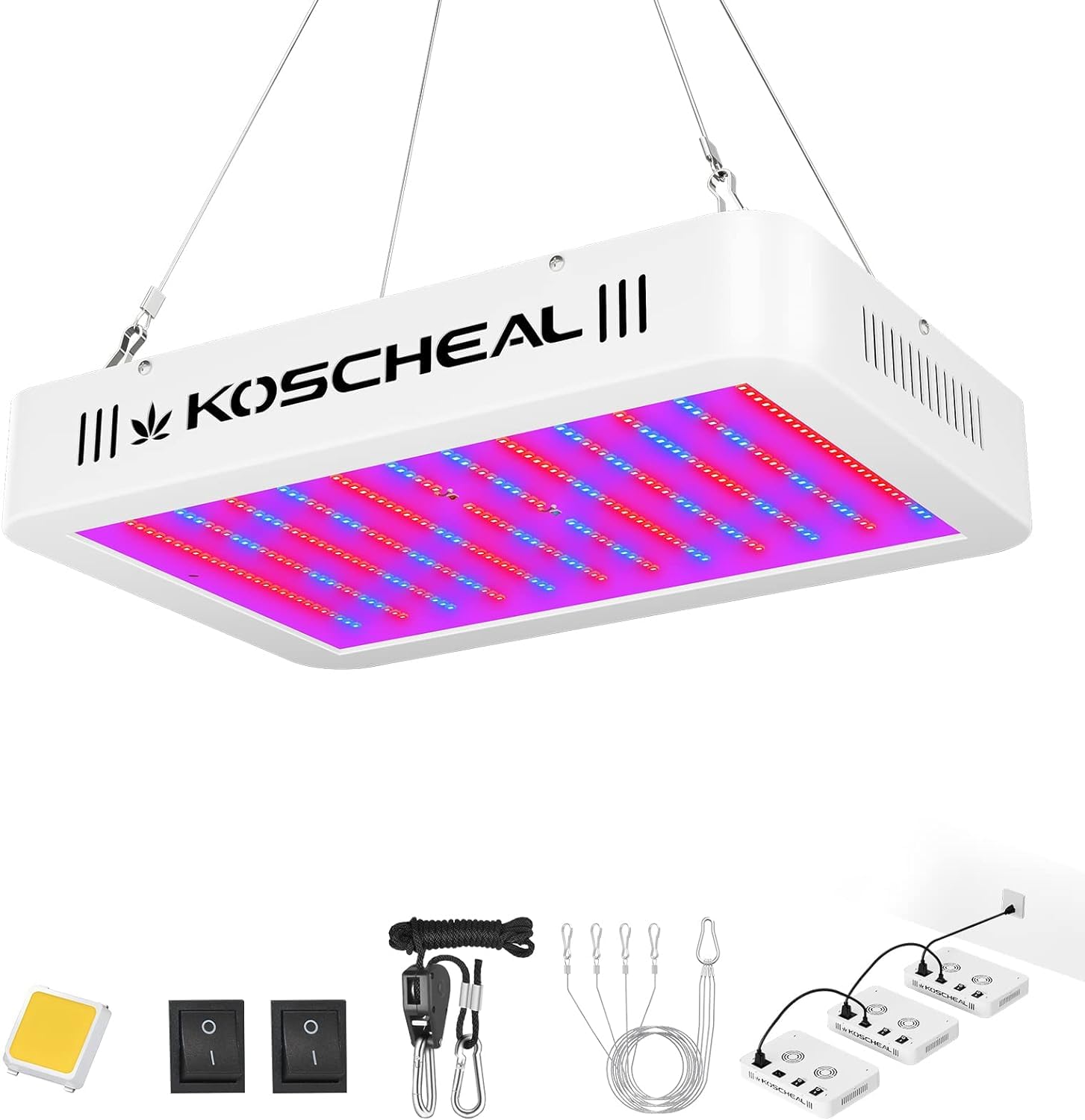 KOSCHEAL KS1200 LED Plant Grow Light Full Spectrum Daisy Chain with LM301B Veg Bloom Double Switch for Indoor Plant Seedling Flower and Fruiting to Provide Suitable Spectrum Quiet Built-in Fan 130W±5%