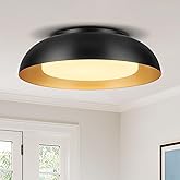 Osimir 15in LED Flush Mount Ceiling Light, 28W Dimmable Ceiling Light Fixtures with Frosted Glass, Black and Gold Finish Mode