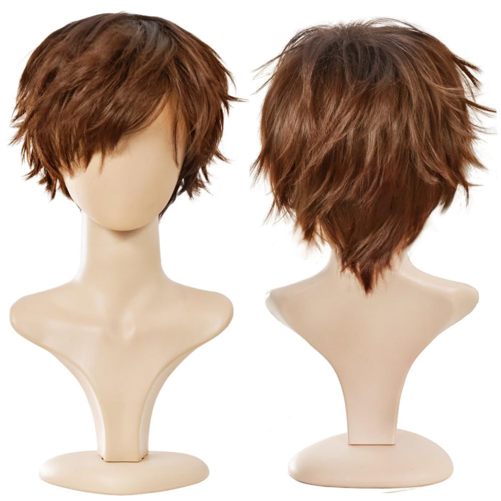 YEESHEDO Unisex Short Auburn Brown Bob Anime Cosplay Character Wigs Full Natural Layer Straight Fluffy Hair Costume Party Fancy Dress Wig for Women Men Boy Girls — image 1