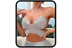 TWINKLEDE Sexy Bow Top Body Chain Crop Tops Sparkly Hollow Bikini Bra Chain Backless Party Rave Nightclub Top for Women