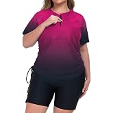 Inno Built-in Bra Plus Size Swimsuit for Women 2 Piece Rash Guard Set | Zip Front Swim Tops, Adjustable Ruched Side, SPF 50+; Quick Dry, Chlorine-resistance, Bathing Suit Swimwear