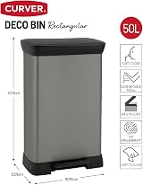 Curver 50L Deco Pedal Bin Matt Silver Waste Bin Kitchen Home Office view 4