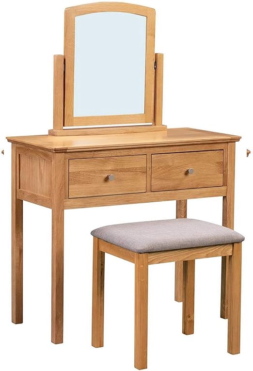 Dressing Console Table In Light Oak Finish Solid Wooden Makeup Vanity
