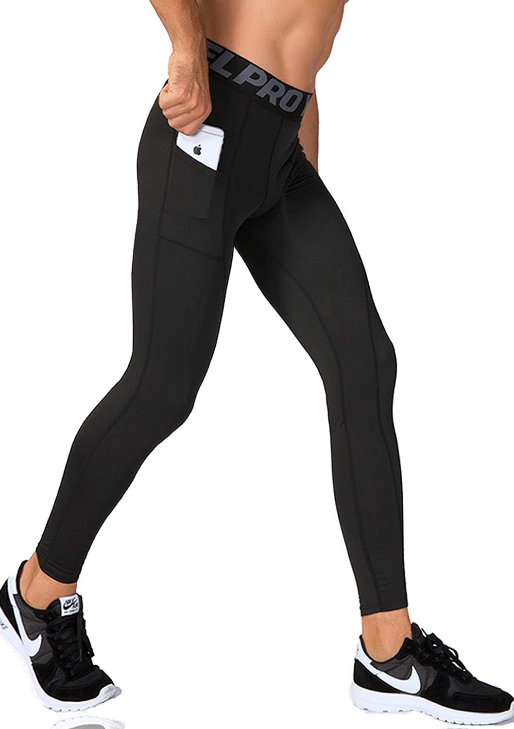 Lavento Men's Compression Baselayer Leggings Moisture-Wicking Pocket Active Tights