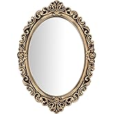 ZYGNHMO 12x8.5 inch Plastic Frame Vintage Oval Wall Mirror with Decorative Bronze Frame, Antique Style Rose Pattern