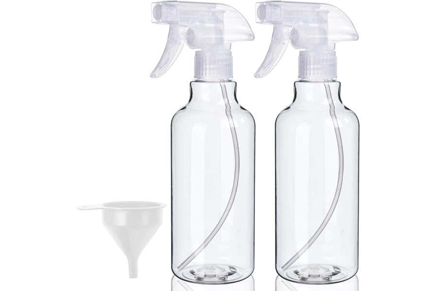 Plastic Spray Bottles, 2-Pack, 16.9 Oz, Mist & Stream, Heavy Duty Spraying, Empty Water Spray Bottle for Cleaning Solutions, Essential Oils, Hair, Plants, BBQ, Cat Dog Behavior Correction (Clear)