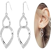 Sterling Silver Teardrop Dangle Earrings for Women,14k Gold Plated Double Linear Drop Hoop Diamonds Earrings, Jewelry for Women