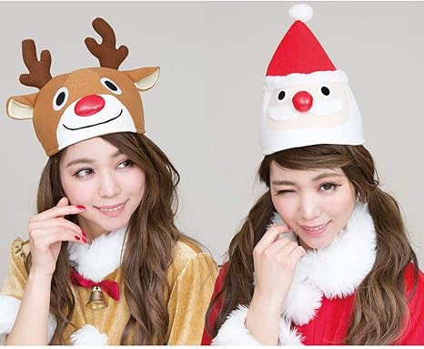 Amazon セットでお得 クリスマスかぶりもの スマイルトナカイキャップとサンタキャップセット 帽子 キャップ コスプレ 仮装 通販