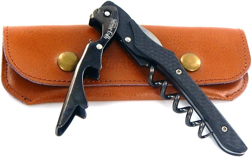Italian-built Farfalli Special Edition Carbon Fiber Corkscrew with Leather Sheath