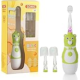 Sanguisync Kids Electric Toothbrush, Battery Operated Fun Bear Design Sonic Toothbrush for Toddler Ages 2-10, 2 Mins Timer, Soft Bristles, 2 Replacement Heads, 3 Brushing Modes for Teeth Cleaning