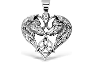 W | S WITHLOVE SILVER WithLoveSilver 925 Sterling Silver Celtic Heart Love 2 Wolfs Amulet Trinity Triquetra Pendant
