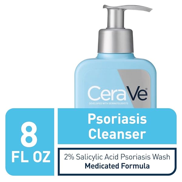 CERAVE CLEANSER FOR PSORIASIS TREATMENT, WITH SALICYLIC ACID FOR DRY SKIN ITCH RELIEF & LATIC ACID FOR EXFOLIATION, FRAGRANCE FREE & ALLERGY TESTED, 8 OUNCE