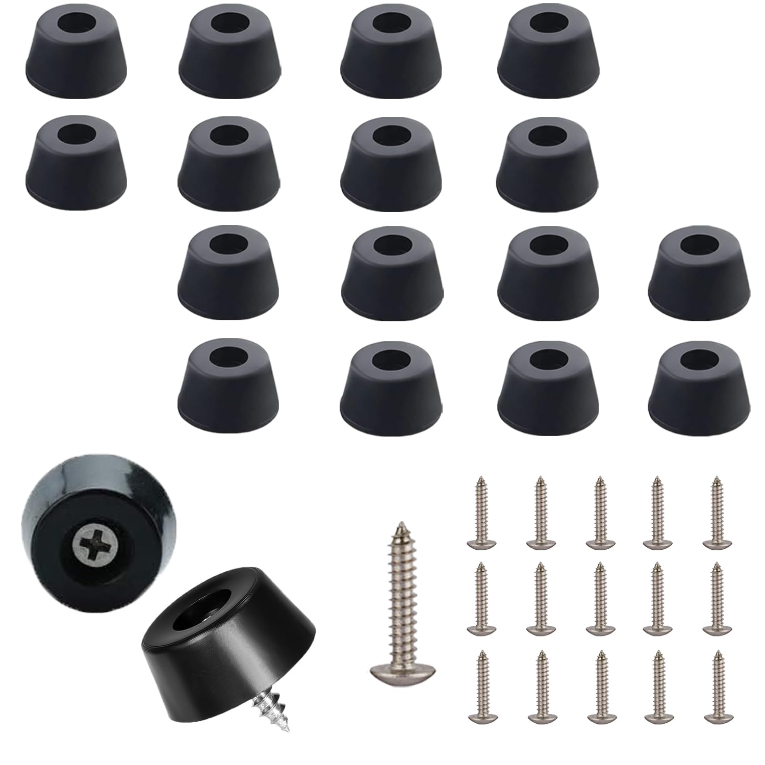 16 Pcs Rubber Feet Non Slip Rubber Feet for Furniture Floor Rubber Furniture Feet with Stainless Steel Screws Garden Furniture Feet for Furniture Leg Pads (D22x13xH10mm)