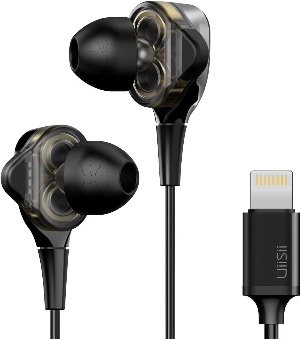 MFI Certified Earphones for iphone Lightning Dual Driver Headphones, UiiSii I8 in-Ear Earbuds with Mic and Volume Remote Waterproof Wired Stereo Noise Isolating Compatible with iPhone Xs Max/iPhone XR