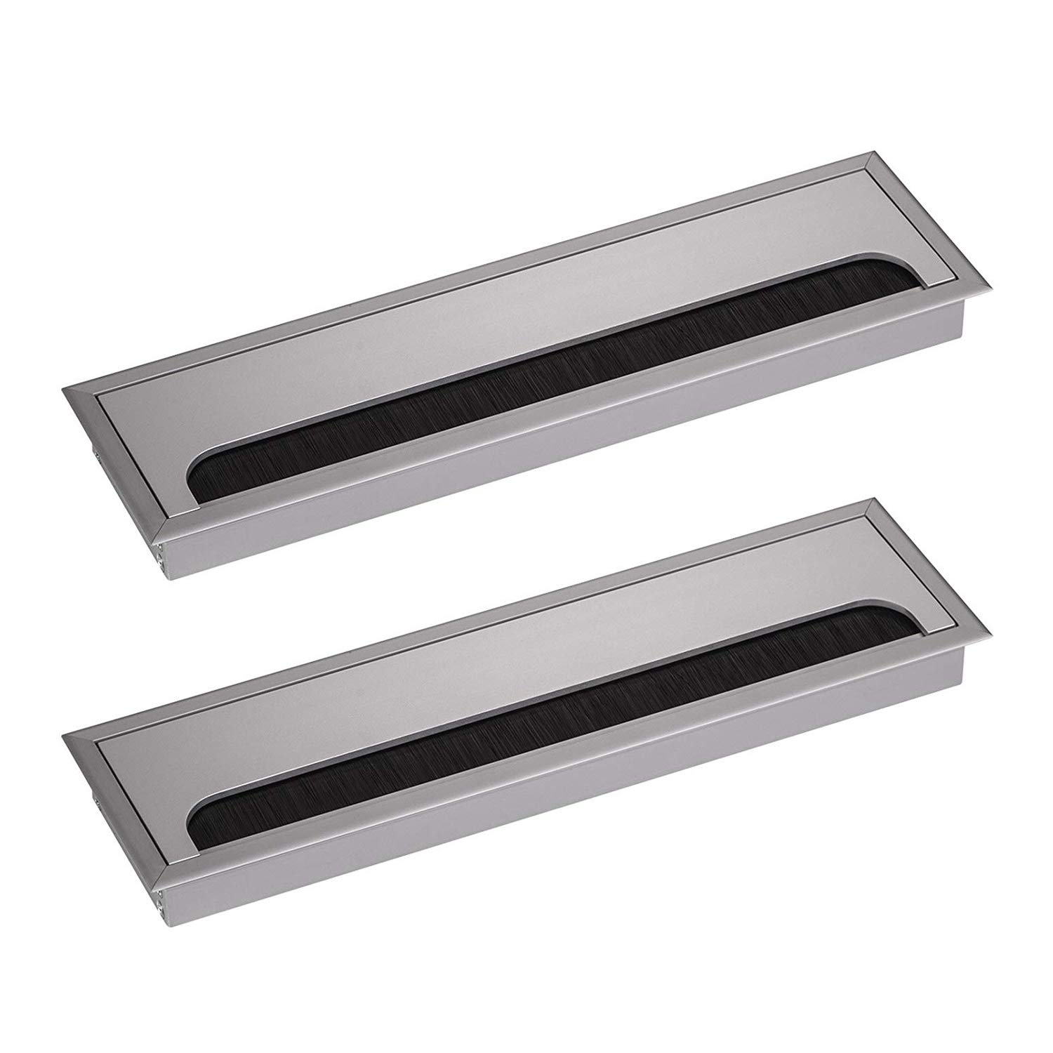 LIKERAINY Cable Bushing Desk Table Grommets 80x 280mm Cable Outlet Tidy Cover Insert Rectangular Cube Wire Organiser Aluminum Anodised Silver Pack of 2