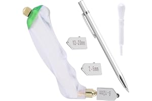 Glarks 6Pcs Glass Cutting Tool Kit, Pistol Grip Glass Cutter with 3 Replacement Head 2-6mm/6-12mm/12-20mm and Tungsten Scribe
