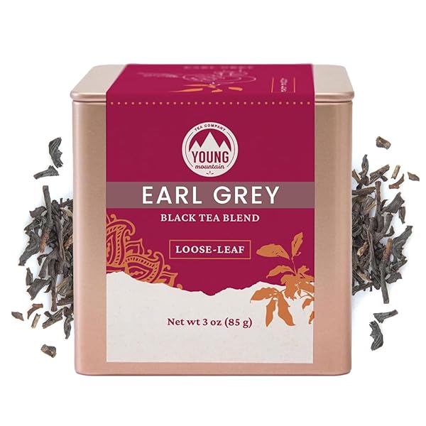 YOUNG MOUNTAIN TEA ORGANIC EARL GREY LOOSE LEAF TEA, PREMIUM LOOSE LEAF BLACK TEA BLEND, SUPPORTS FACTORY-OWNED FARM – 3 OZ TIN