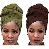 Youme Head Wraps for Women Large Haribands Turbans for Women Head Wrap Hair Scarf Headbands for Black Hair Army Green Dark Brown