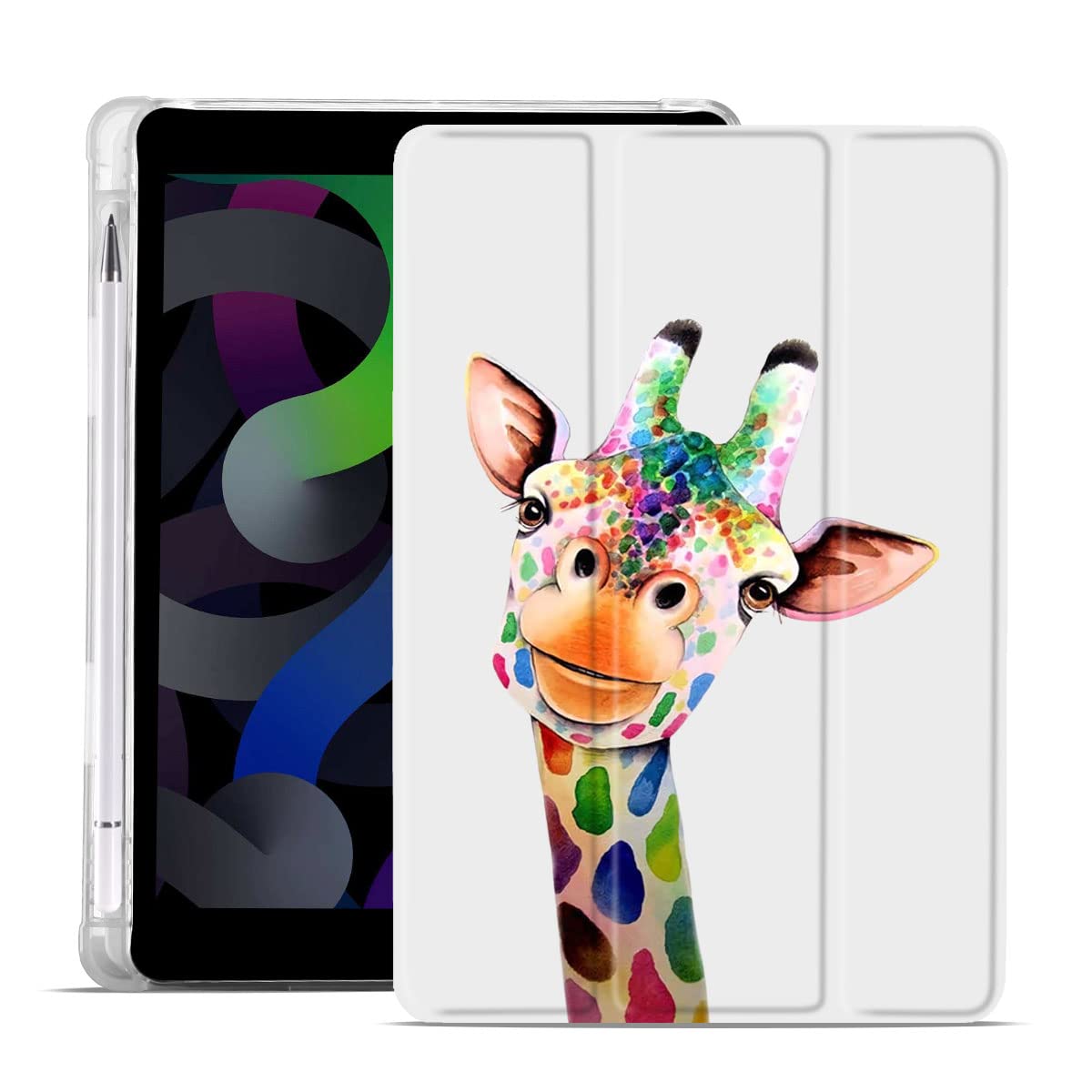 MAYCARI Cute Giraffe 9th Generation ipad Shockproof Protective Case Cover for Girls(10.2 inch,2021/2020/2019 Model, 9th / 8th / 7th Generation), Cartoon Giraffe iPad Case with Pencil Holder