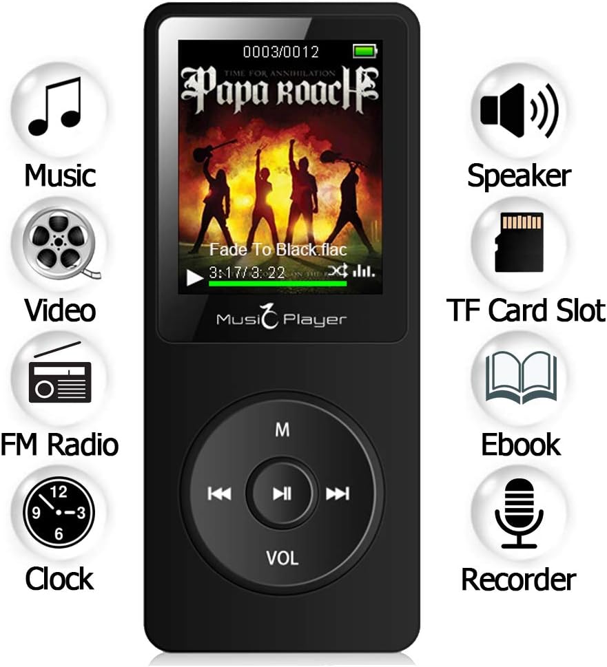 GREATLINK 8GB MP3 Player with Built-in Speaker,Lossless HiFi Music Player Multifunction Slim MP 3 Player with 1.8 Inch Screen FM Radio Voice Recorder Ebook Clock Sport MP 3 Mini USB Music Player