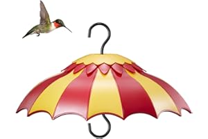 Bird Feeder Baffle 14" with Ant Moat, Beserie Large Bird Feeder Rain Guard Cover with Ant Guard & Shepherd Hooks, Attract Hummingbirds & Anti Squirrel/Sun/Rain/Snow/Ants (Red-Yellow, 14 inches, 35cm)