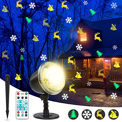 Dr. Prepare DPL-1CL02 Christmas Projector Indoor Outdoor Holiday Lights with Remote Control, IP65 Waterproof, Rotating Patterns for Xmas Home Party Garden Landscape Wall Decorations