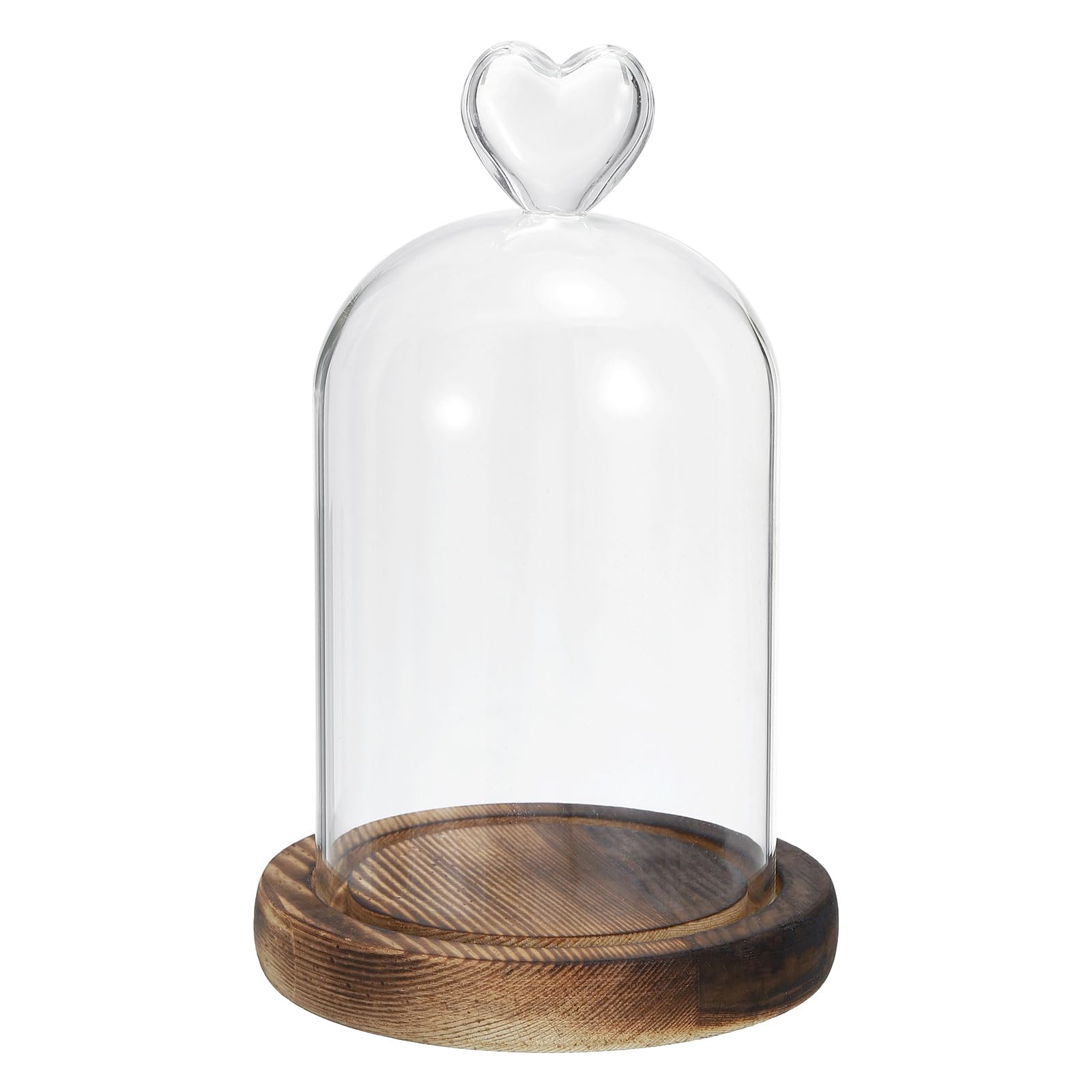 PATIKIL 6.1"x3.5" Glass Dome Cloche, Clear Glass Bell Jar Display Case Tabletop Centerpiece with Wooden Base for LED Light Christmas Home Decor