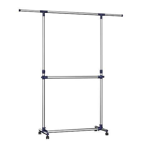 SONGMICS Verstellbare Kleiderstange, Ständer mit Mittelschiene, Edelstahl-Rohr LLR41L