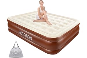 HOTOZON Queen Air Mattress with Built-in Pump, 18" Foldable Air Bed with Carry Bag, Luxury Elevated Inflatable Air Mattresses, Blow Up Airbed for Home, Camping & Guests, Brown